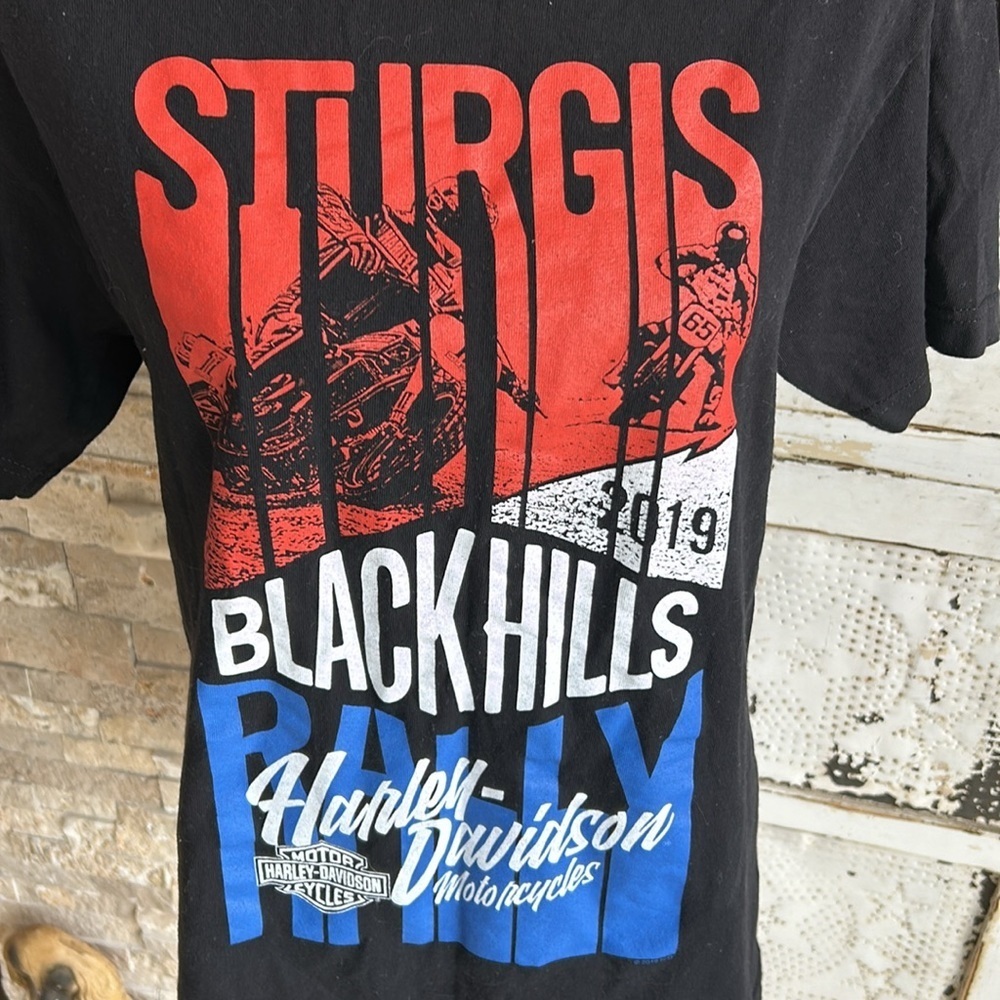 Harley Davidson Sturgis Black Hills 2019 red white blue black crewneck tshirt - Picture 2 of 16